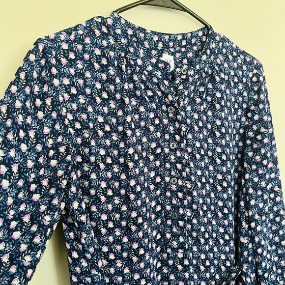 Gap Drapey Blue Floral Shirt Mini Dress SZ XS - Picture 6 of 12